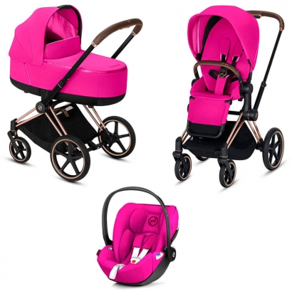 Коляска 3 в 1 Cybex Priam III (шасси Rosegold) Fancy Pink
