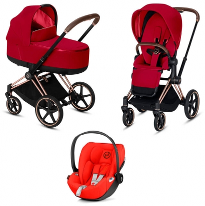 Коляска 3 в 1 Cybex Priam III (шасси Rosegold) True Red