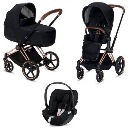 Коляска 3 в 1 Cybex Priam III (шасси Rosegold) Premium Black