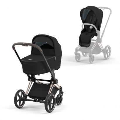 Коляска 2 в 1 Cybex Priam IV (шасси Rosegold) Deep Black