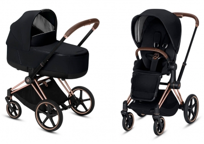 Коляска 2 в 1 Cybex Priam (шасси Rose Gold) Premium Black